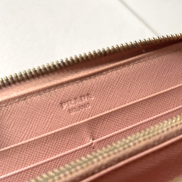 PRADA Saffiano Leather Flower Pearl Long  Zip Around Wallet - Picture 7 of 8